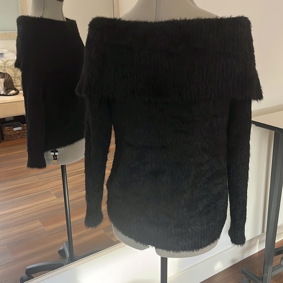 Furry Black Off-Shoulder Sweater XS - Picture 2 of 3